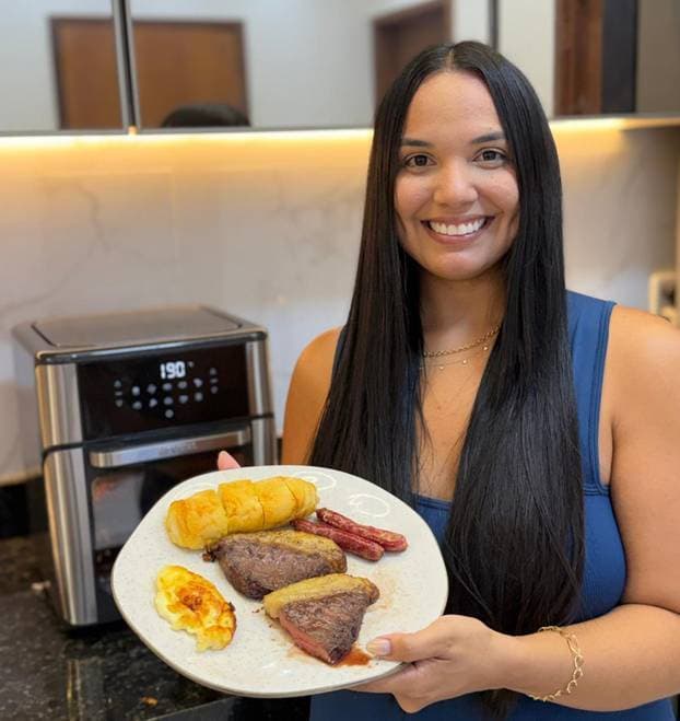 Fritadeira Elétrica Sem Óleo Air Fryer Oven 2 em 1 Mondial AFON-12L-BI 12L Digital Preta/Inox 220V